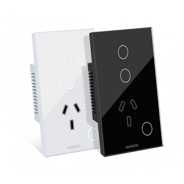 Tomacorriente+Tecla Hunnox Smart Tactil 2 Canales Negro