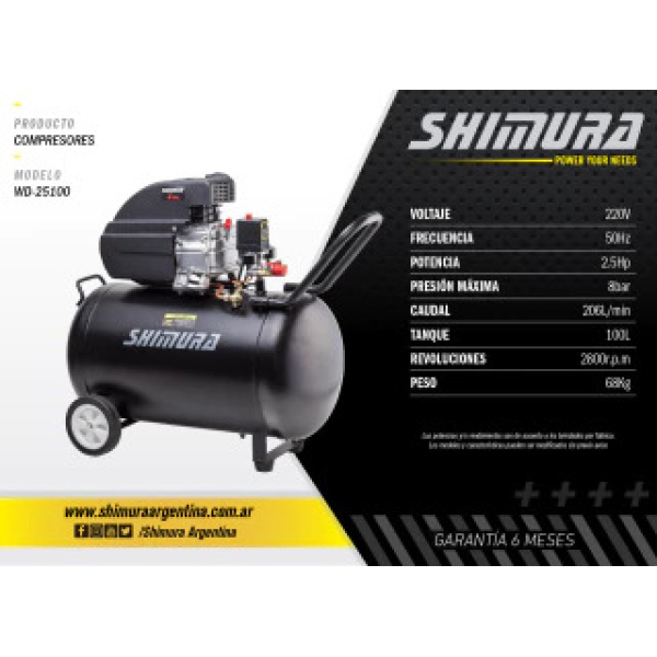Compresor 100L Directo 2,5Hp Shimura